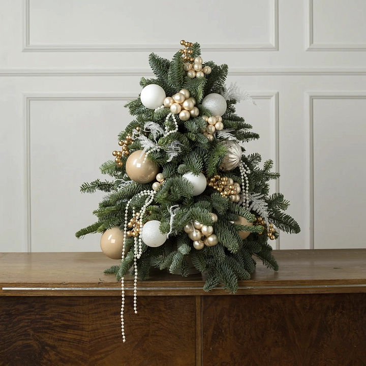 Рождественская композиция, елка бело-золотая №2280