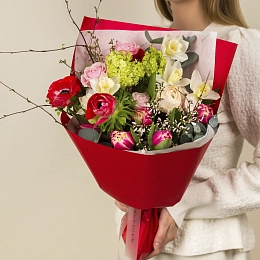 Букет из анемона, нарциссов и тюльпанов №2337