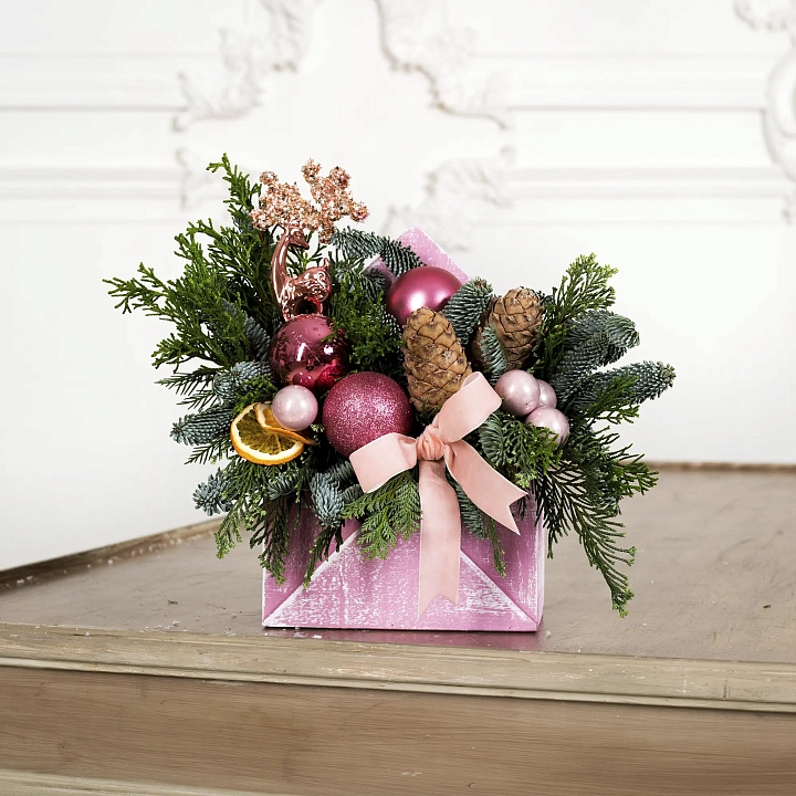 Рождественская композиция розовая №2304