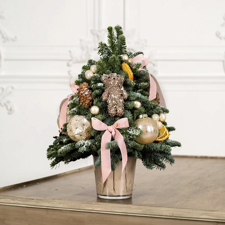 Рождественская композиция, елка розовая №2295