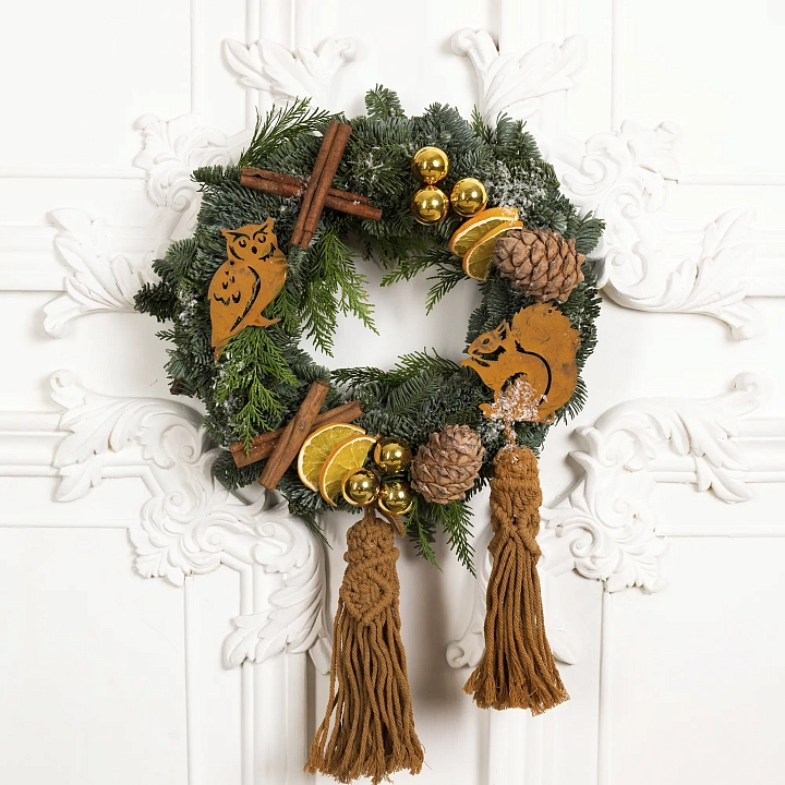 Рождественская композиция венок с корицей №2311