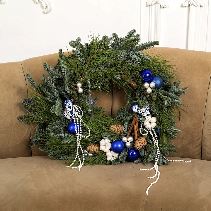 Рождественская композиция венок гжель №2309