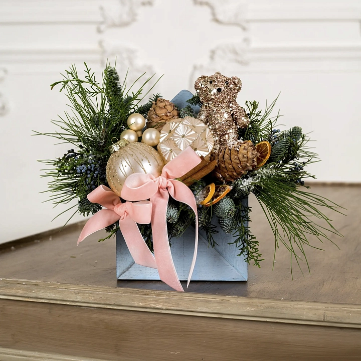 Рождественская композиция розовая №2296