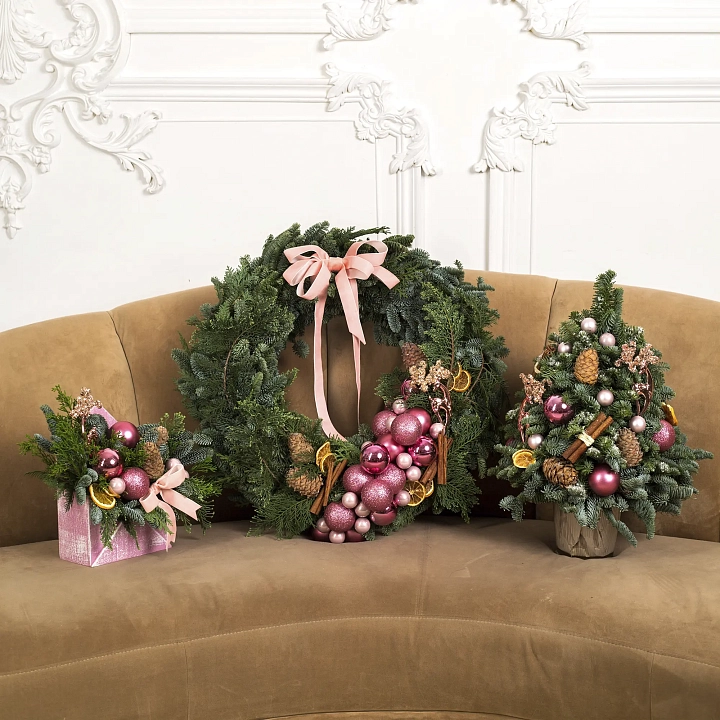 Рождественский бандл с розовым бантом №2312