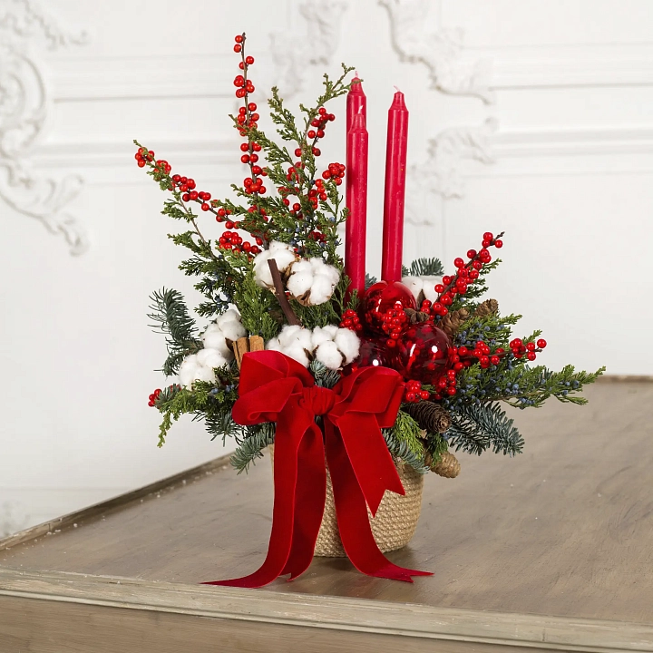 Рождественская композиция с красными свечами №2298
